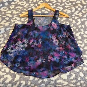 GUESS | Floral Multicolor Purple Tank Top Blouse Sz S Flowy Cute